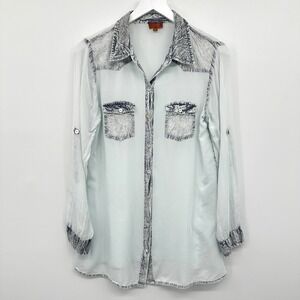 Scully Top Shirt Womens Size Large Sheer Viscose Acid Wash Long Sleeve Western